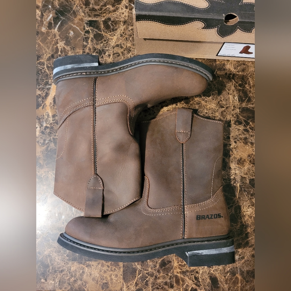 Men's Brazos Crazy Horse 2 Brown Leather Boots Size 9.5